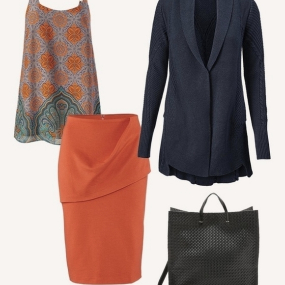 Cabi 3099 orange overlay knit pencil skirt 2 - Picture 3 of 5